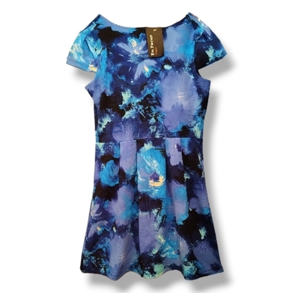 Enfocus Studio Blue, Purple and Black Floral Women's Dress Size 12 Petite NWT - Picture 2 of 3